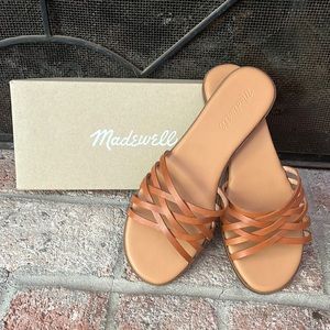 NIB Madewell Crisscross slide sandals in leather size 7 - burnished caramel